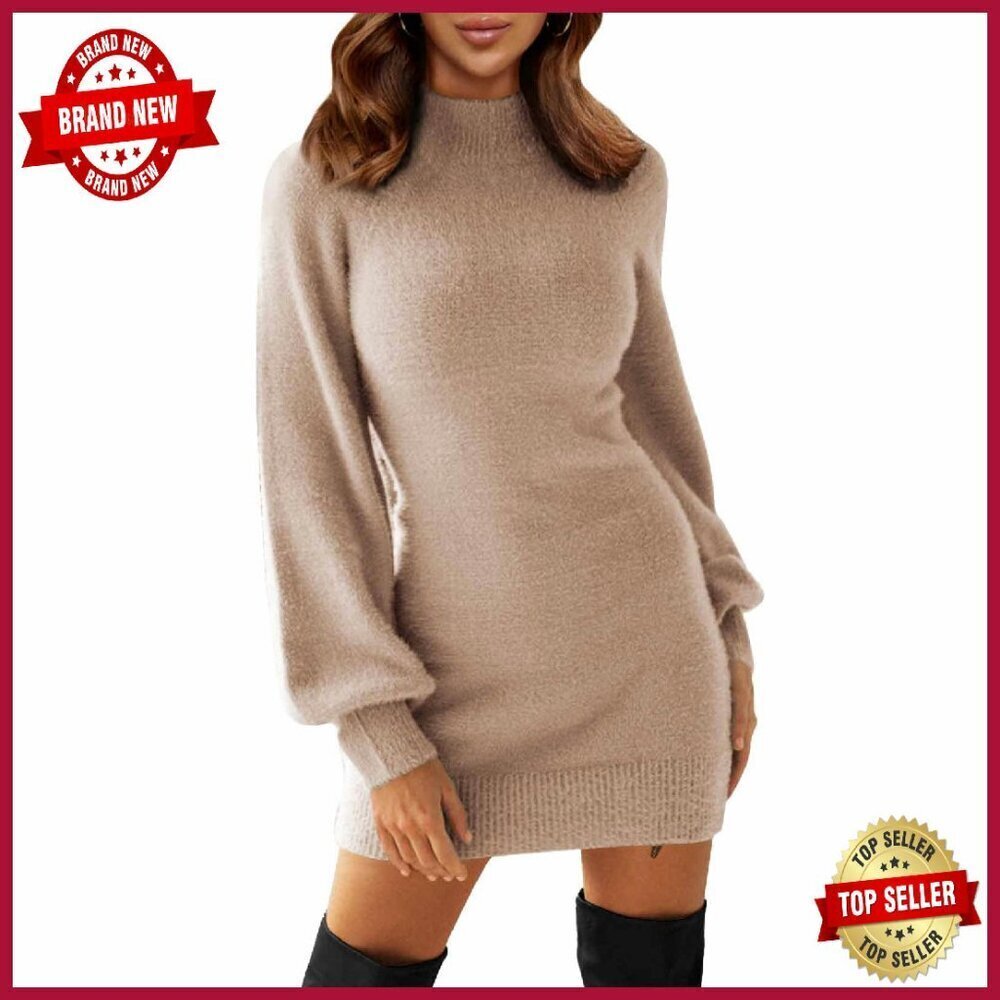 Mock Neck Ribbed Bodycon Sweater Dress Long Sleeve Pullover
